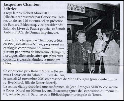 Prix Morel pour les ditions Jacqueline Chambon