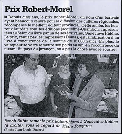 article de presse concernant le prix Robert Morel